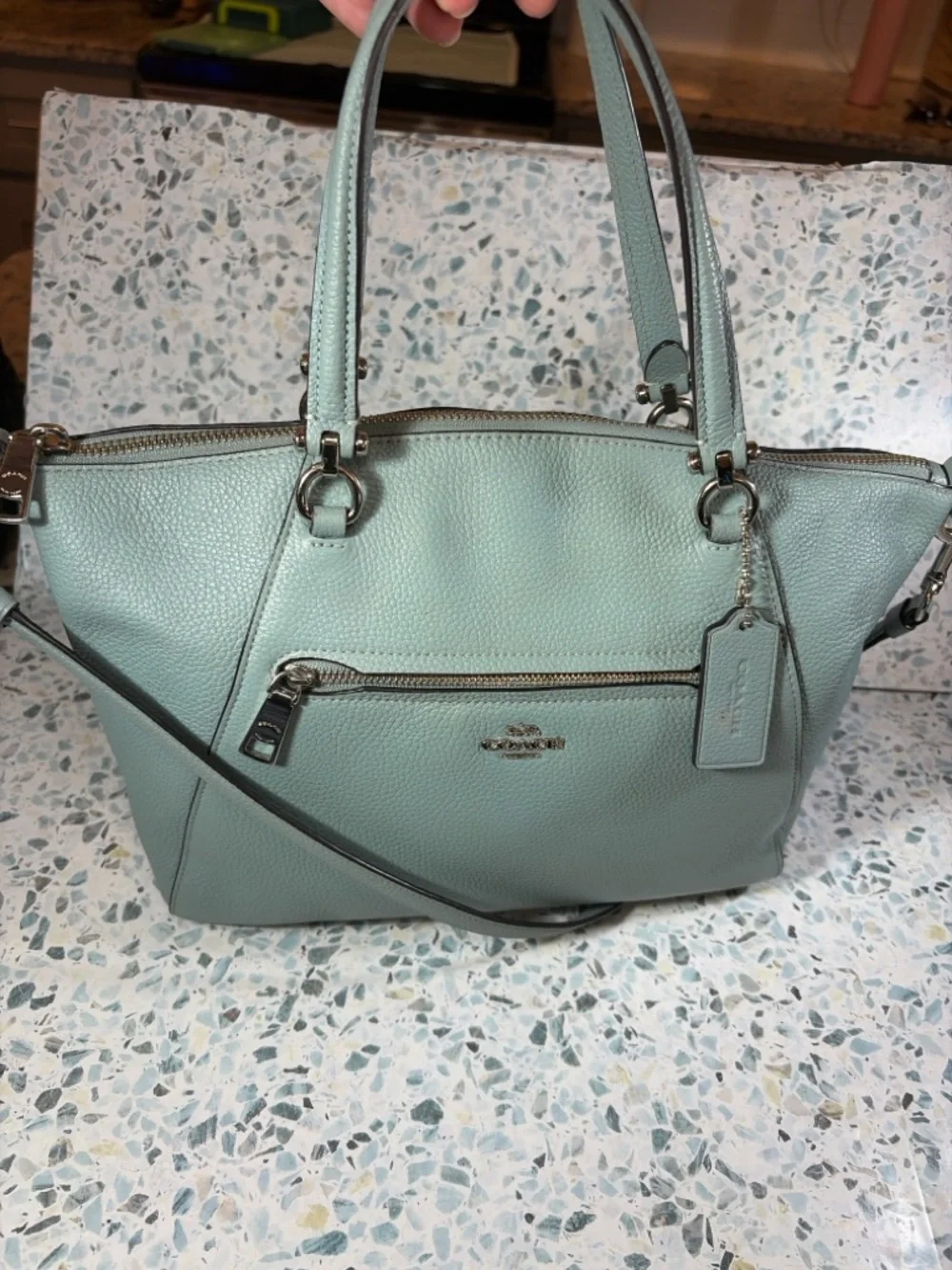 Coach Prairie Satchel 56874 Pebbled Leather Crossbody Bag Light Blue - Picture 2 of 10